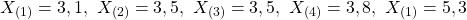 $$X_{(1)}=3,1,\ X_{(2)}=3,5,\ X_{(3)}=3,5,\ X_{(4)}=3,8,\ X_{(1)}=5,3$$