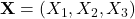 \mathbf{X} = (X_1, X_2, X_3)