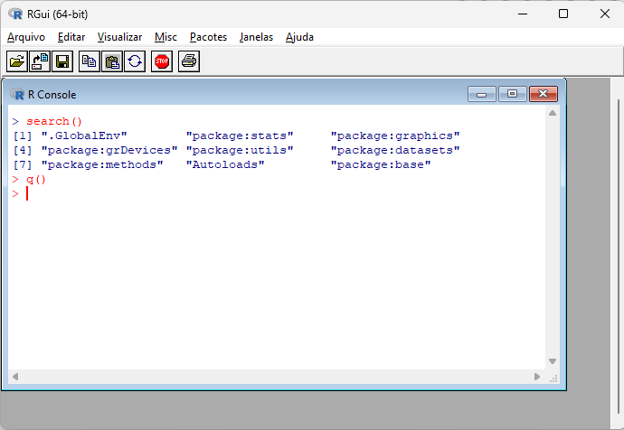 Pacotes no R Console ativos